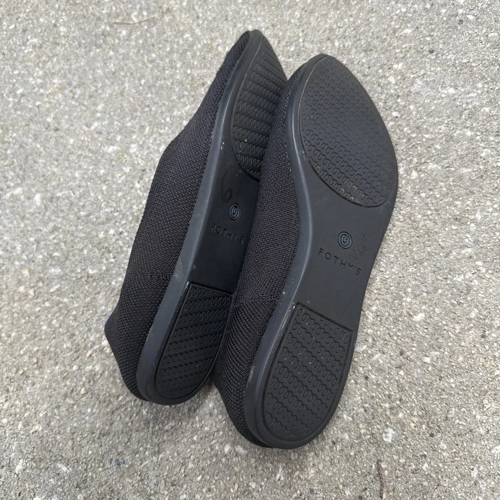 Rothy's The Point Women's Size 6.5 Black Knit Flat Ballet Shoes